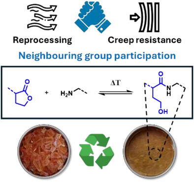 Creep Resistant and Reprocessable Polyamide Networks Based on Reversible Lactone Ring-Opening